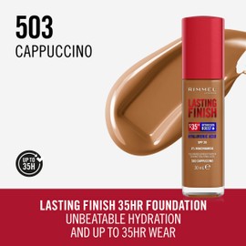 Rimmel Rimmel Lasting Finish 35Hr Foundation 503 Cappuccino, Full Coverage, Hydrating, SPF20, Hyaluronic Acid, Vitamin E, 2% Niacinamide, All Day Wear, Vegan, Cruelty Free