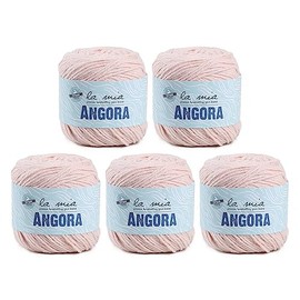 5 bolas de lana La Mia Angora Total 8.7 onzas. Cada uno de 1.7 onzas (50 g) / 136 años (125 m), 15% Angora, hilo Light-Dk Premium, rosa-L185