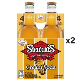 Stewart’s Lot of 2 - Stewart's Original Cream Soda 12oz 4 Pack - 8 Total Bottles