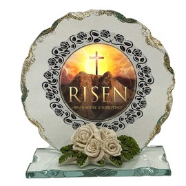 Jesus Is Risen Beautiful Cut Glass Plaque Christian Gift foe Easter, Communion, Confirmation or other occasion
