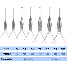 Dr.Fish Paquete de 2 Sputnik Sinker de cola larga para surf, pesca, peso de 3 a 10 onzas, agua salada, surf, pesca, bagre, playa, fundición, pesca, mar, araña, plomo, 7 onzas