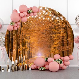 Pnylzzyxh Autumn Fall Round Backdrop Circle Backdrop Cover String Lights Thanksgiving Theme Party Decorations 7.2ft