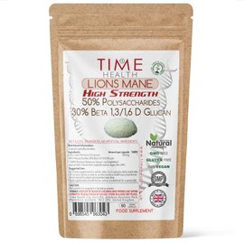 Lions Mane High Strength Extract - 50% Polysaccharides / 30% Beta 1,3/1,6 D Glucan - No Fillers, Binders or Flow Agents - 3rd Party Tested - UK Made (60 Capsule Pouch)