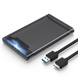 Festplattengehäuse 2,5 Zoll, USB 3.0 Externes Festplatten Gehäuse für 7mm/9.5mm 2.5 Zoll SATA SSD HDD mit UASP unterstützt, Externe SSD Gehäuse mit USB 3.0 Kabel Werkzeugfreie Montage-Klar