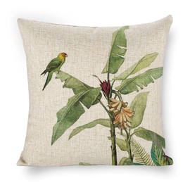 Icotoibabie Parrot Sitting on Banana Tree Throw Pillow Cover 18×18 Inch Linen Pillowcase,for Sofa Car Bedroom Cushion Cover