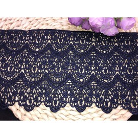 14CM Width Europe Long pattern Inelastic Embroidery Lace Trim,Curtain Tablecloth Slipcover Bridal DIY Clothing/Accessories.(4 yards in one package) (Navy blue)