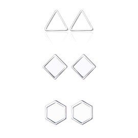 YANCHUN 3 Pairs Gold Minimalist Geometric Stud Earrings for Women Simple Triangle Square Hexagon Circle Earring Studs Earrings Set (D:Silver Triangle Hexagon Square Earring), Brass, No Gemstone