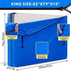 Mattress Storage Bag, Reusable Tarp Mattress Storage Bag with Handles, Mattress Moving Bag, Extra Thick Mattress Cover for House Moving Travel - pattern: Solid Color, Size: Cali King：86"x75"x15"