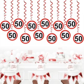 Garland 50th Birthday Decoration, Pack of 12 Traffic Sign, 50th Birthday Decoration, Spirals Garland, Traffic Sign Party Supplies for 50s Birthday, Wedding, Anniversary