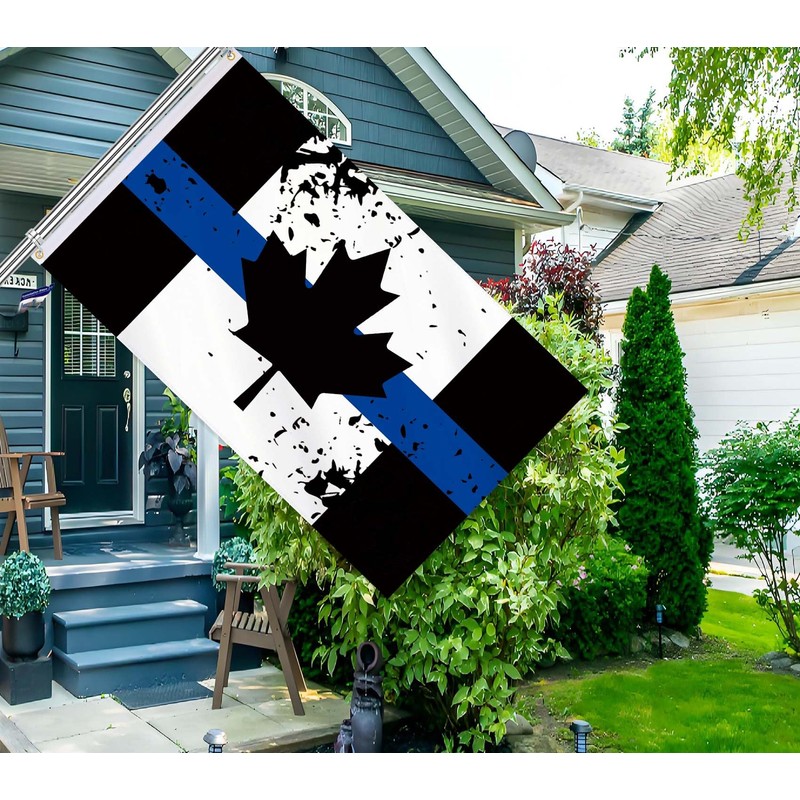 Black Canada Thin Blue Line Splash Ink Flag,3x5 FT Honoring