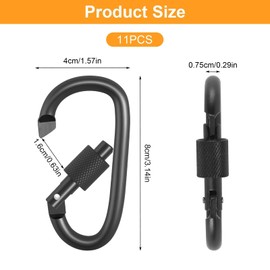 Carabiner with Screw Cap, 11 Pieces D Shape Carabiner Set Carabiner Key Ring Multifunctional Carabiner Hook for Work Camping Hiking or Travel