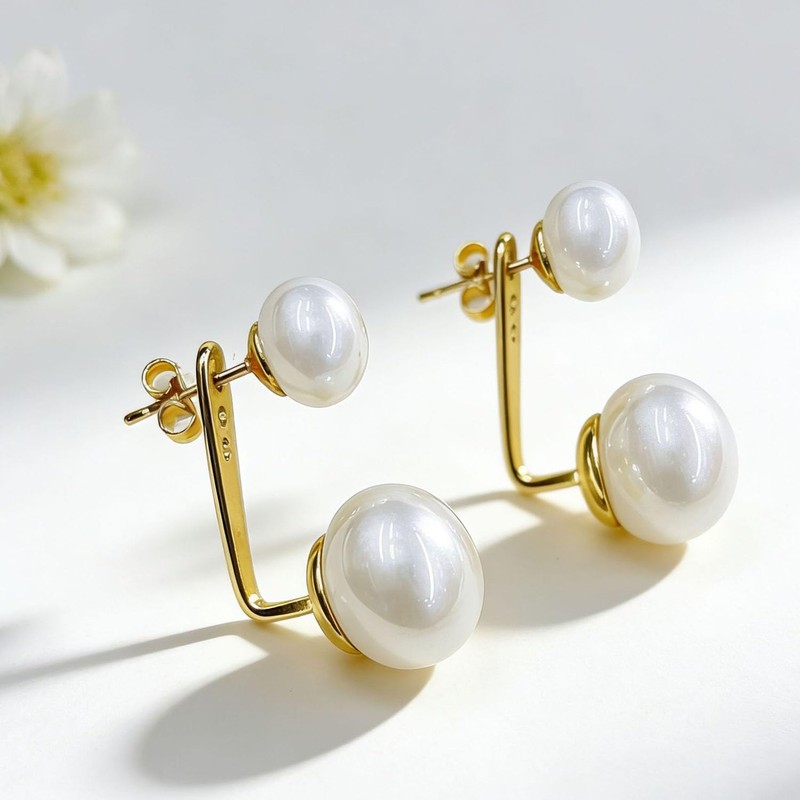 Pearl Earrings for Women Chunky Pearl Stud Earrings Front Back