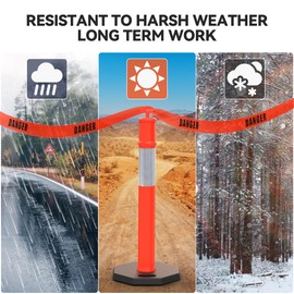 YITAHOME Delineator Post with Base, 4 Pack Traffic Delineator Posts with Reflective Collars, 45 inch Delineator Post Cones for Parking Lots, Road Safety, Construction Events