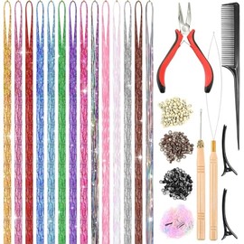 14 Colores Tinsel Hair Extensiones, Kits Extensiones de Pelo 3500 Hebras