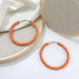 COIRIS Wooden Beaded Hoop Big Earrings Bohemian Circle Round Bead Earrings Circle Drop Dangle Earrings Jewelry For Women(ER1185-Orange)