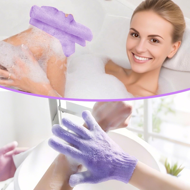 Exfoliating Glove and Towel Set, OIHCAZ Purple 2pcs Back Scrubber