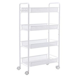 JANE EYRE Rolling Utility Storage Rack Cart on Wheels, Trolley Carft cart, Multi-Purpose Organizer Shelf (White, 4 Tier)â¦