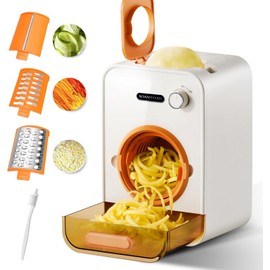 Electric Cheese Grater with 3 Set Blades, Automatic Efficient Slicer & Grater & Shredder for Carrot, Potato, Cabbage & More Vegetables/Salad/Cheese, 4" Large Feed Tube, Built-in Blade Storage Box