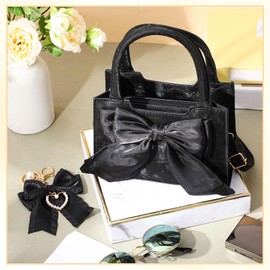 Abbylike Cute Purses for Women Leather Crossbody Handbags with Bow Charm, Adjustable Shoulder Strap and Top Carry Handle(Black)