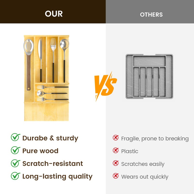 Evjocoh Silverware Drawer Organizer Wood with Adjustable Partition Utensil Cutlery