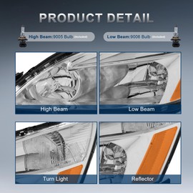 KUIPERAUTO Headlights Assembly Replacement Compatible with 2003-2007 Honda Accord Halogen with Clear Lens Chrome Housing Amber Reflector Front Lamps Driver and Passenger Side (Set of 2)