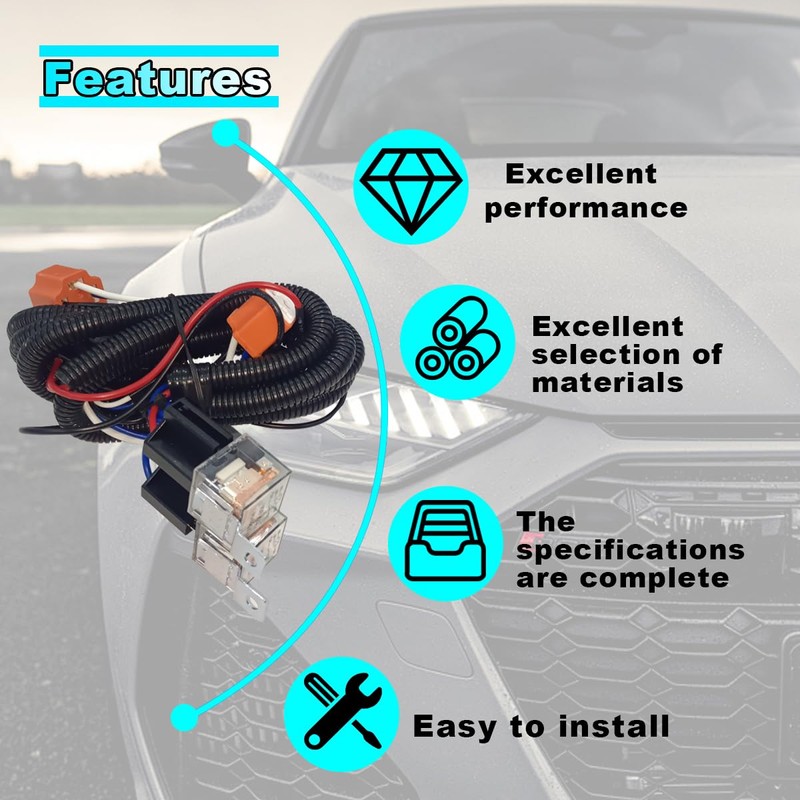 H4 Headlight Relay Harness Kit, 2-Headlight Wiring Harness and Ceramic