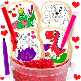 Valentine's Day Cookie Gift Decorating Kit Activity Heart For Kids | 4 Jumbo Coloring Cookies + 3 Edible Ink Markers | Coloring Arts and Crafts