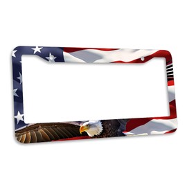 American Flag Eagle License Plate Frame Patriotic Eagle License Plate Personalise License Plate Frames Stainless Steel Metal Car Plates Tag Funny Decor Men Women 12.2"x6.2" 2Pcs