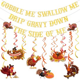Gold Glitter Gobble Me Swallow Me Decorations Thanksgiving Dinner Decorations Friendsgiving Party Decorations Thank You Banner Happy Thanksgiving Banner Friendsgiving Decorations