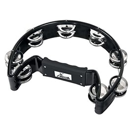 XDrum Hand Tambourine Half Moon Shape (Tambourine, 16 Pairs of Chrome-Plated Steel Jingles, Plastic) Black