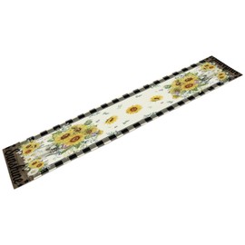Rustic Sunflower Table Runner, Vintage Rural Farmhouse Art Boho Watercolor Flower Plank Black White Plaid Pattern Decoration for Party Living Room Kitchen Dining Coffee Table 13x36in x1 Panel