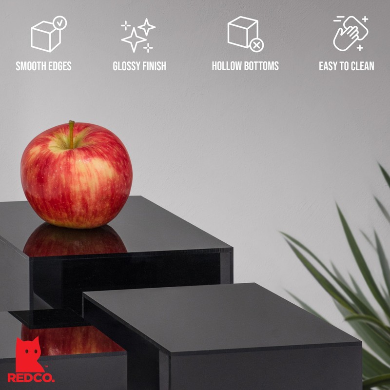 Red Co. Set of 3 Glossy Black Acrylic Cube Display