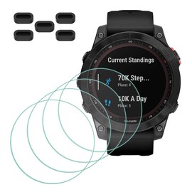 MTHGH Protector de visualización para Garmin Fenix 7/7 Sapphire Solar Smartwatch [4 piezas] + tapones antipolvo, 5 piezas, vidrio templado 9H, dureza antiarañazos, película sin burbujas, cubierta