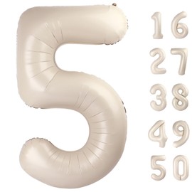40 Inch Milk White Balloon Number 5 Balloon Jumbo Mylar Foil Helium Balloon for 15 25 35 50 Big Giant Jumbo Huge Foil Mylar Balloons 55th 65th Birthday Balloons Men Women Party Decorations