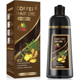 Hair Dye Shampoo, Champú Tinte Instantáneo 4 En 1, Shampoo Con Tinte, Suave y delicado, Cobertura de Canas, larga duración, Adecuado Para HombresY mujeres(Café)