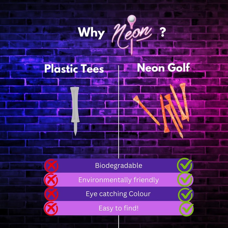 Neon Golf 100% Bamboo Graffiti Golf Tees - 70mm, Pack