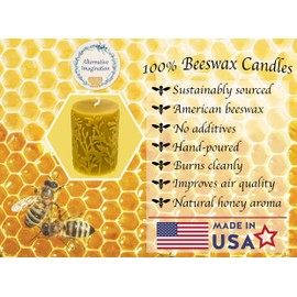 Alternative Imagination 100% Pure Beeswax Pillar Candle (3x4 Inch), 40 Hour, Wild Meadow Design, Hand-Poured, Made in USA