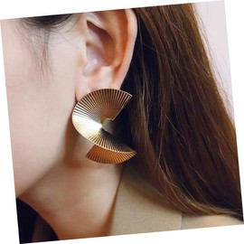 Healeved 1 Pair Chunky Spiral Fan Earrings for Women Lightweight Statement Dangle Earrings Unique Gold Design Comfortable Ear Decor for Her