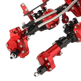 Pothyes CNC Anodized Complete Front & Rear Portal Axle for 1/10 RC Crawler Car Axial SCX10 II Deadbolt 90046 90047 SCX10 90028 90027 Metal Upgrade Parts (red)