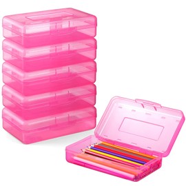 Sooez 6 Pack Pencil Box, Hard Pencil Boxes for School Supplies Bulk, Large Plastic Pencil Case with Lid, Clear Pencil Container, Stackable School Crayon Boxes Bulk for Kids