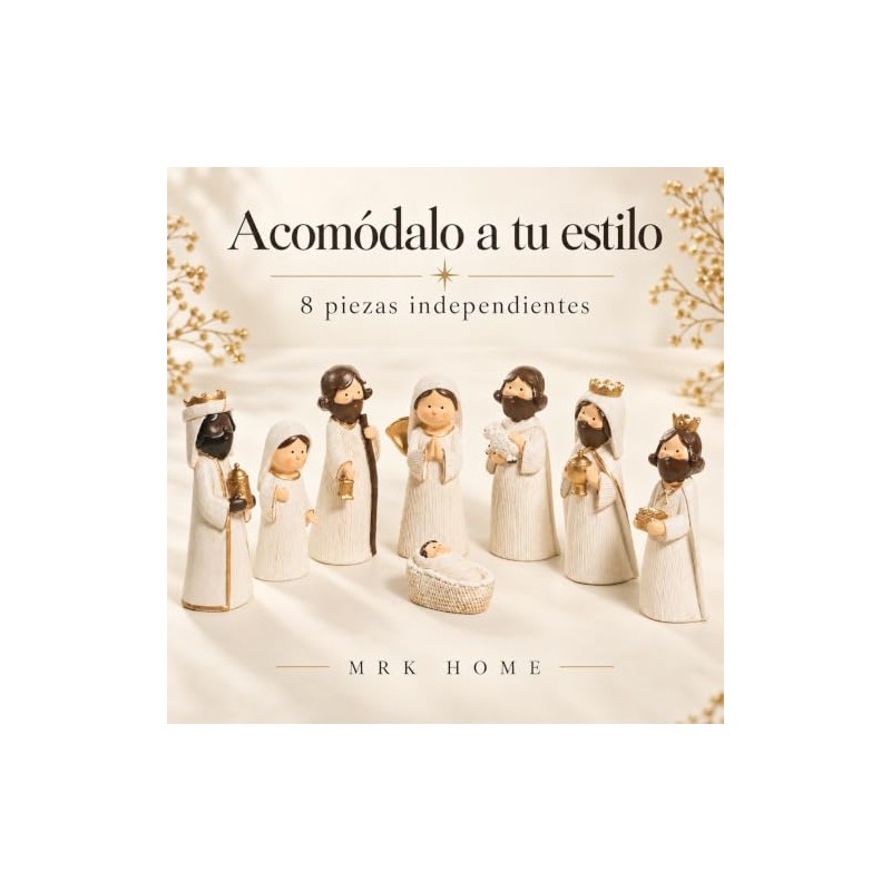 Nacimiento Navideño Pequeño de 8 Piezas, Figuras Blanco Marfil y