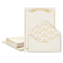 XXINMOH 90 Pieces Stationery Set with Envelopes (60 Vintage-Style Paper Sheets + 30 Envelopes), Gold Border Letter Writing Paper and Envelopes for Love Letter, Party Invitations