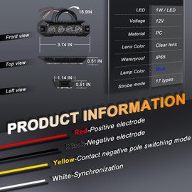 Nrgedzam 4PCS Emergency Strobe Lights, 4-LED Strobe Lights Hazard Beacon Strobe Lights Flashing Warning Grill Lights Strobe Lights for Trucks Car Bus (Blue)