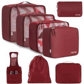 BAGAIL 8-Piece Packing Cubes, Clothes Bags, Packing Cubes, Packing Cubes, Packing Bags Set for Holidays and Travel, Suitcase Organiser, Travel Cube, Organiser System for Suitcases, burgundy