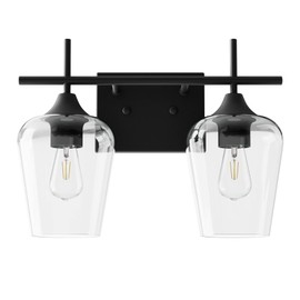 VONLUCE 2-Light Vanity Light in Matt Black Finish, Vintage Farmhouse Mirror Lights with Clear Glass Shade, Modern Industrial Wall Sconce for Bathroom, Bedroom, Hallway, Makeup Dressing Table