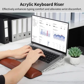 Acrylic Keyboard Riser, 13.6×6.3×1.8" Anti-Slip Keyboard Stand with Leather Wrist Rest, Ergonomic Keyboards Holder for Comfort and Support, Fits Different Keyboards