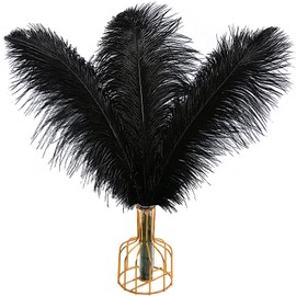 THARAHT Black Ostrich Feathers 12pcs Large Natural Bulk 16-18Inch 40cm-45cm for Wedding Party Centerpieces Halloween and Home Decoration Feathers