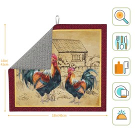 Rooster Farmhouse Rustic Wood Chicken Drying Mat 16x18 Inch For Kitchen Counter Drying Mats Dish For Kitchen Counter Easy Clean Kitchen