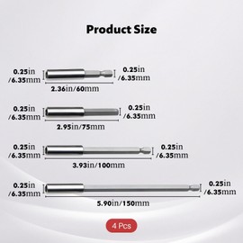 Set of 4 Bit Extension 60 mm 75 mm 100 mm 150 mm Long Bit Holder for Screwdriver Cordless Screwdriver Drill 1/4 Inch Hex Non-Slip