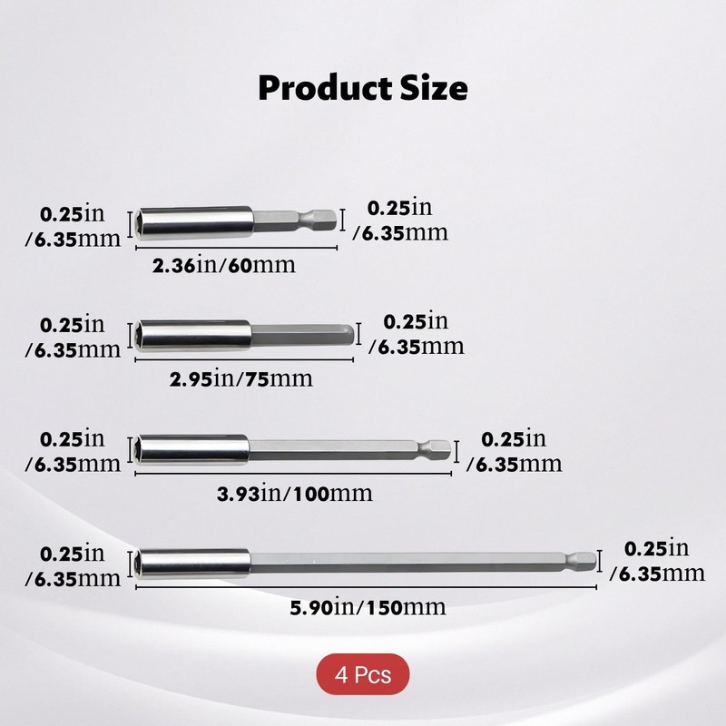 Set of 4 Bit Extension 60 mm 75 mm 100